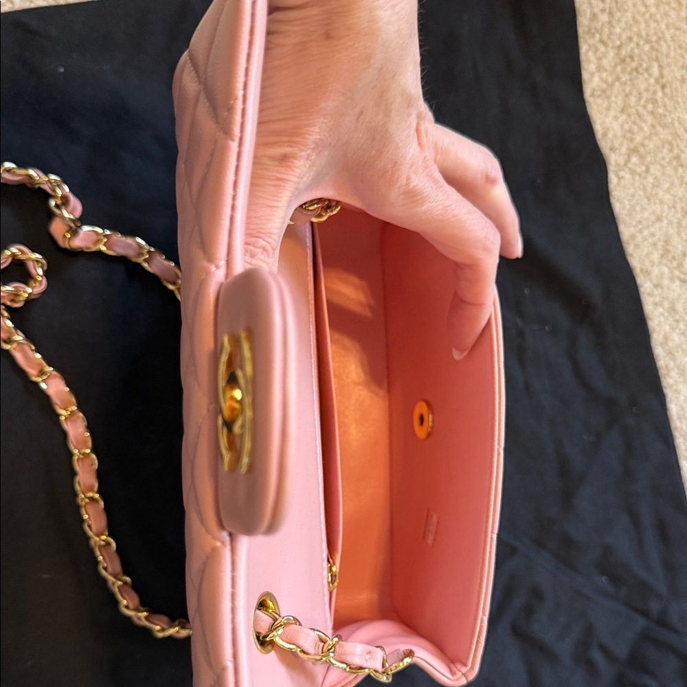 CHANEL Pink Quilted Lambskin Mini Flap Bag with Gold Chain - Picture 7 of 7